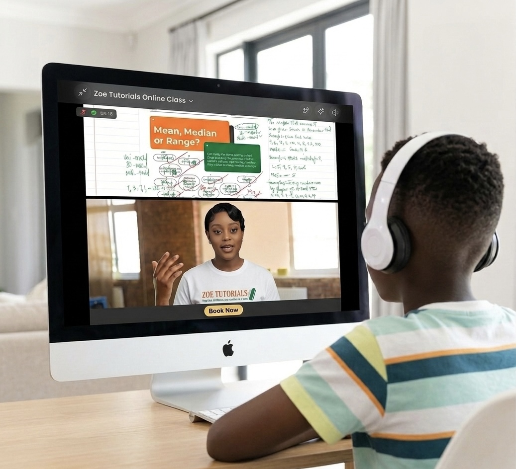 Student attending a Zoe Tutorials online class on an iMac
